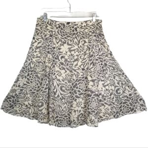Sigrid Olsen Silk Midi Skirt Womens Size 6 A Line Floral Print Artsy Cream Gray